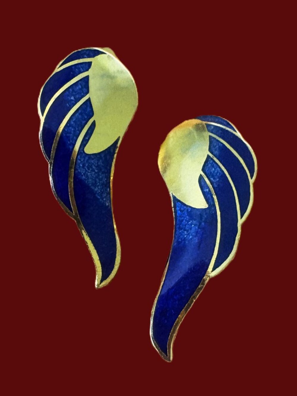 Angel Wing Earrings Lapis Cloisonne Clip-On Gold Base NWOT